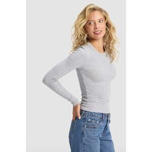 New nCozy Earth Womens Luxury Rib Knit Long Sleeve Top Grey Medium